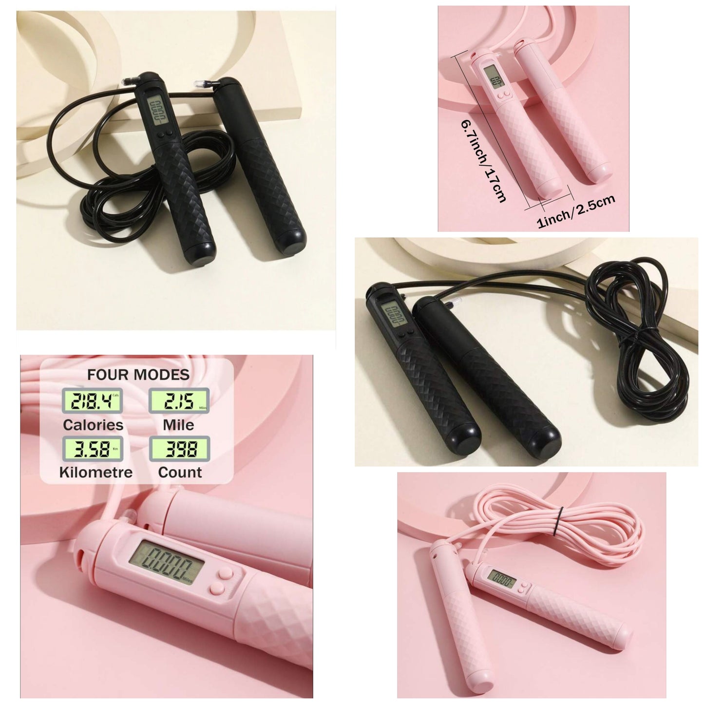 Jump rope, digital fitness jump rope with calorie counter, men's and women's jump rope with bearings and steel wire 118inch/3m material pvc