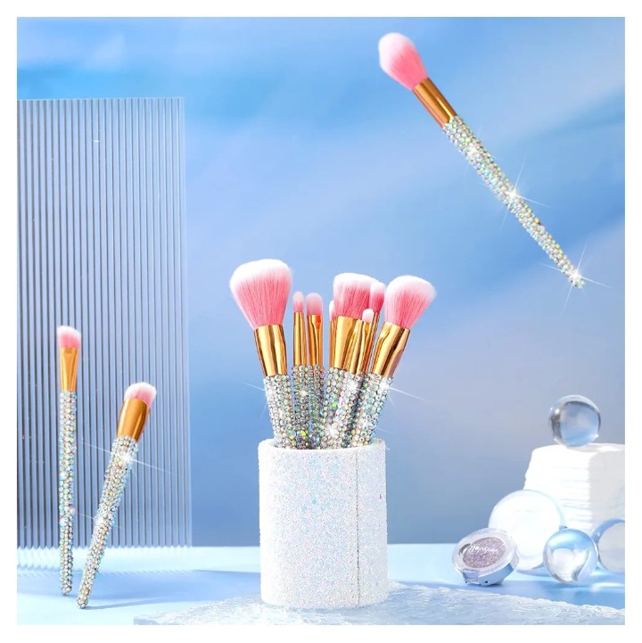 COCOMONEY 13 Pieces Rhinestone Makeup Brushes Set Bling Crystal Professional Face Cosmetics Blending Liquid Foundation Powder Concealer Eye Shadows Make up Beauty Tool Glitter with Holder