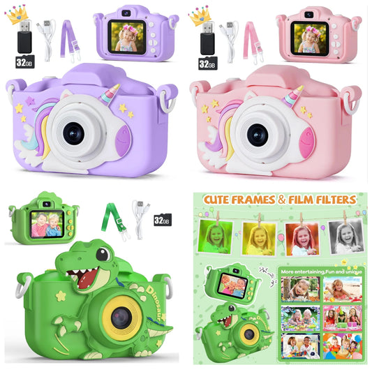 48MP Kids Camera for Girls Boys 3-12, Video Selfie Camera-Christmas Birthday Dinosaur Gift for Toddler, HD Digital Camera Toy for Child with 32GB SD Card & Silicone Cover