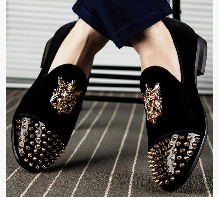 Velvet Loafers Dress Shoes with Metal Embellishments Party Luxury Loafer Shoes