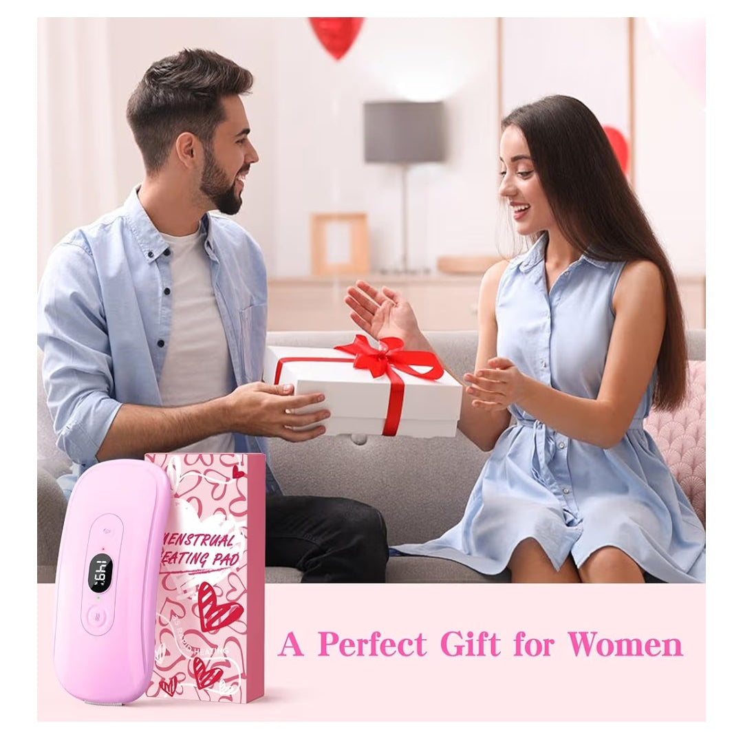 Portable Heating Pad Period Cramps: 2 Timer 6 Heat Levels 6 Vibration Modes Cordless Electric Heating Pad for Back Pain Relief Menstrual Heating Pad Christmas Stocking Stuffer Pink