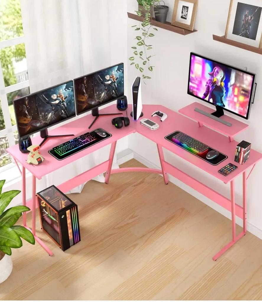 L Shaped Desk Corner Gaming Desk Computer Desk with Large Desktop Studying and Working and Gaming for Home and Work Place,