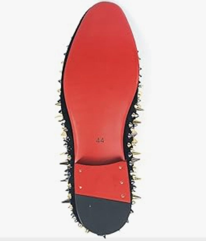 Men's Black Leather Loafers Slippers with Gold Spikes Dress Shoes Slip-On Flats Party Shoes