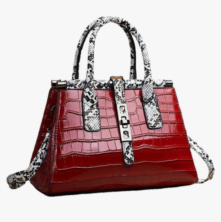 Women Patent Faux Leather Satchel Handbag Crocodile Tote Purse Snakeskin Handle Shoulder Bag,Gift