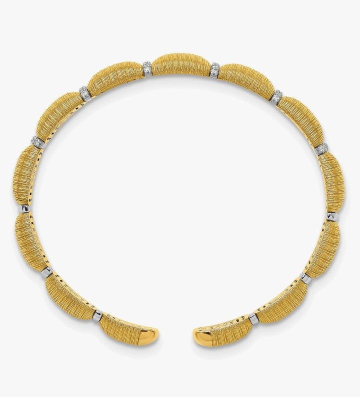 COCOMONEY 0.40 Ct Diamond 18k Yellow Gold 14mm Textured Satin Finish Fancy Style Cuff Bangle Bracelet