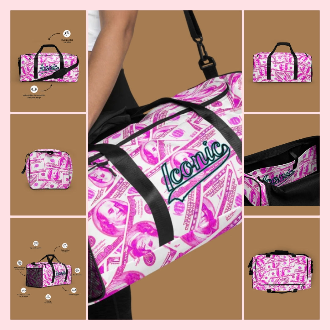Pink Cocomoney Iconic Duffel Bag Pink Money Design Stylish 22W×11.5L×11.5H