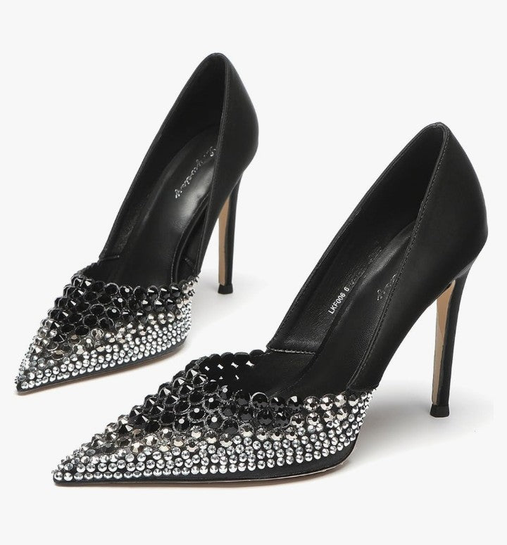 Women's High Heels Pumps Rhinestone Heels Closed Toe Heels for Women 4 Inch Stiletto Dress Wedding Party Pumps Shoes