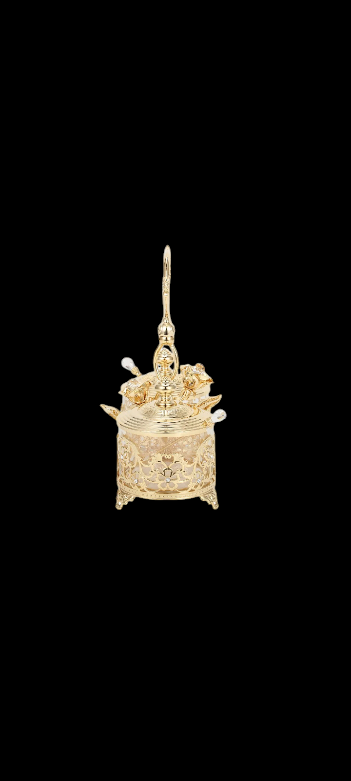 24K Gold Plated Crystal Studded Candy Dish Salt Holder Decorative Tableware Sugar Bowl Honey Jar