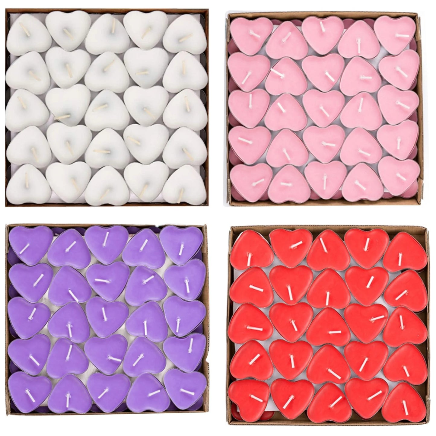 50 Pack Heart Shaped Unscented Tea Lights Candles – Smokeless Tealight Candles - Decorations for Wedding, Party, Votives,