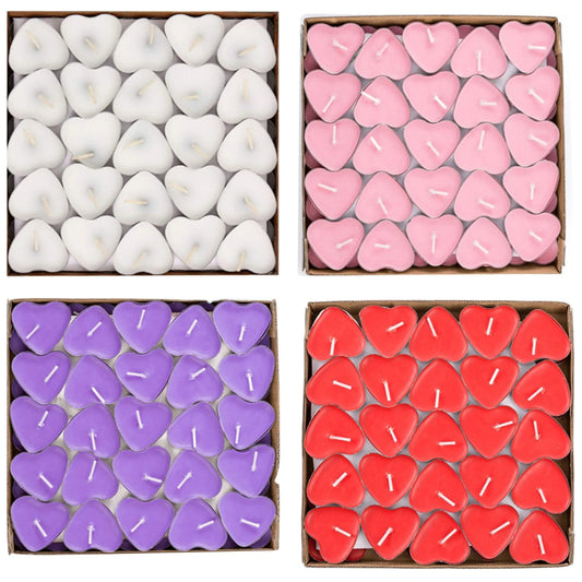 50 Pack Heart Shaped Unscented Tea Lights Candles – Smokeless Tealight Candles - Decorations for Wedding, Party, Votives,