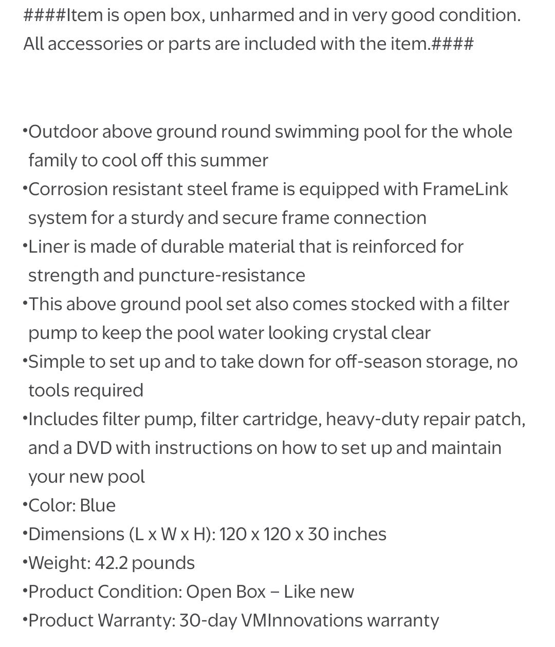 10' x 30" Round Steel Hard Side Family Swimming Pool