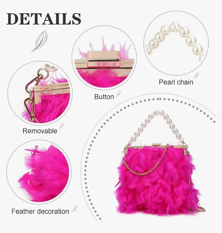 Feather Clutch Purses Fluffy Feather Evening Handbags for Wedding Banquet Party