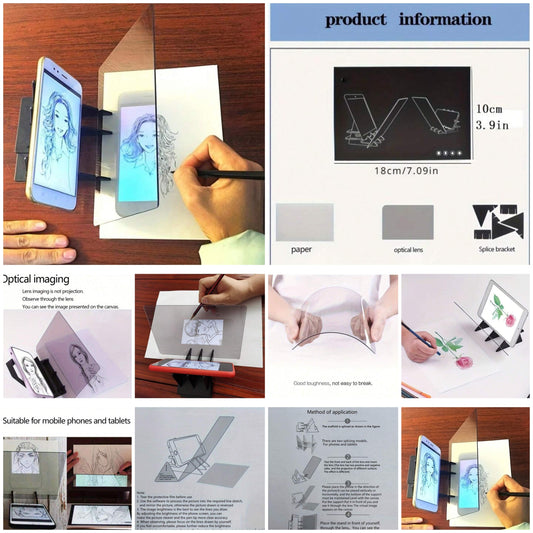 Portable Optic Drawing Board Sketching Tool, Sketch Tool, Sketch Art Projector - For Artists And Beginners To Trace Reflected Sketches, Compatible With Smartphones And Tablets