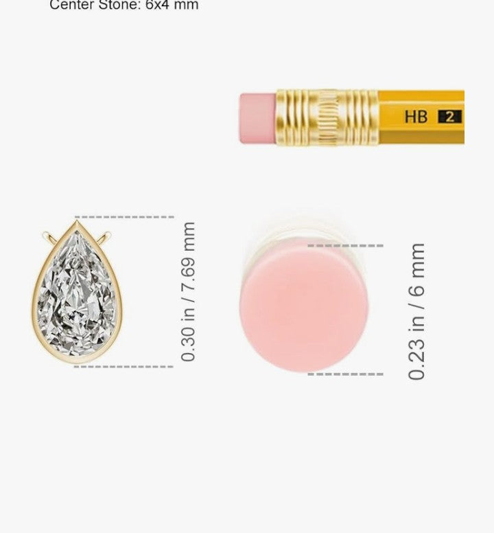 COCOMONEY 14K Natural Bezel-Set Pear-Shaped Diamond Solitaire Pendant in 14K Solid Gold/Platinum | April Birthstone, Birthday, Engagement, Anniversary, Wedding Jewelry Gift for Women