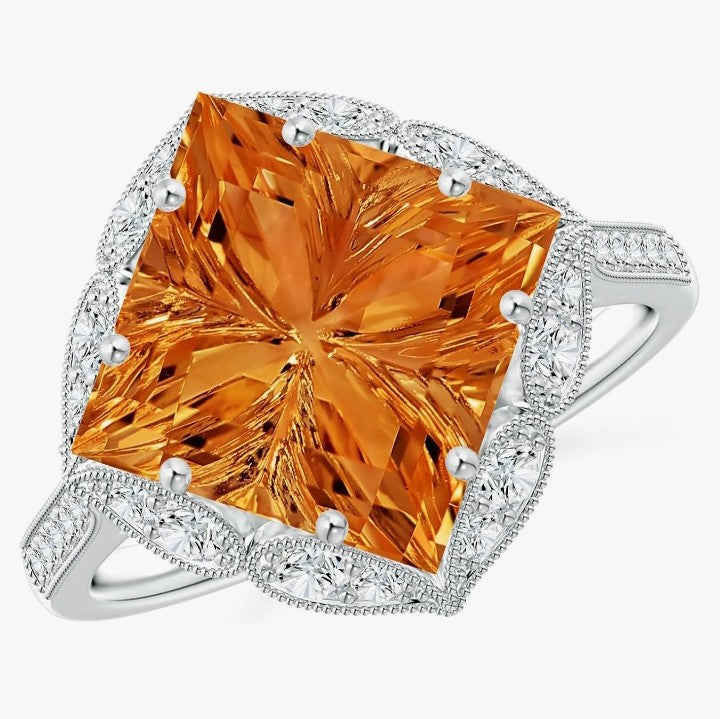 COCOMONEY Natural Citrine Stackable Ring for Women in 14K Solid Gold | November Birthstone, Birthday, Engagement, Anniversary, Wedding Jewelry Gift for Women