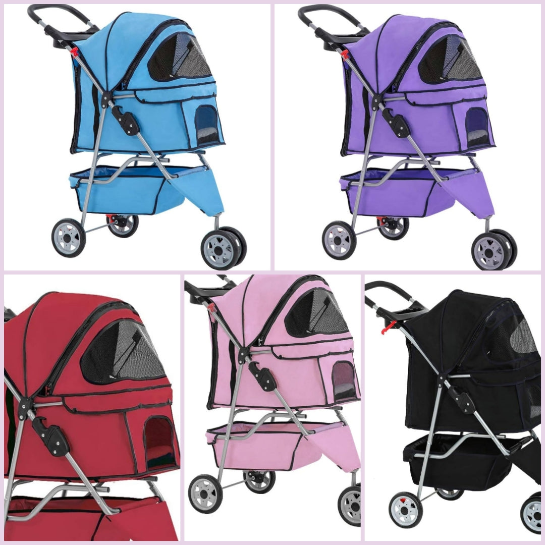 Red Pet Stroller Cat Dog Cage 3 Wheels Stroller Travel Folding Carrier