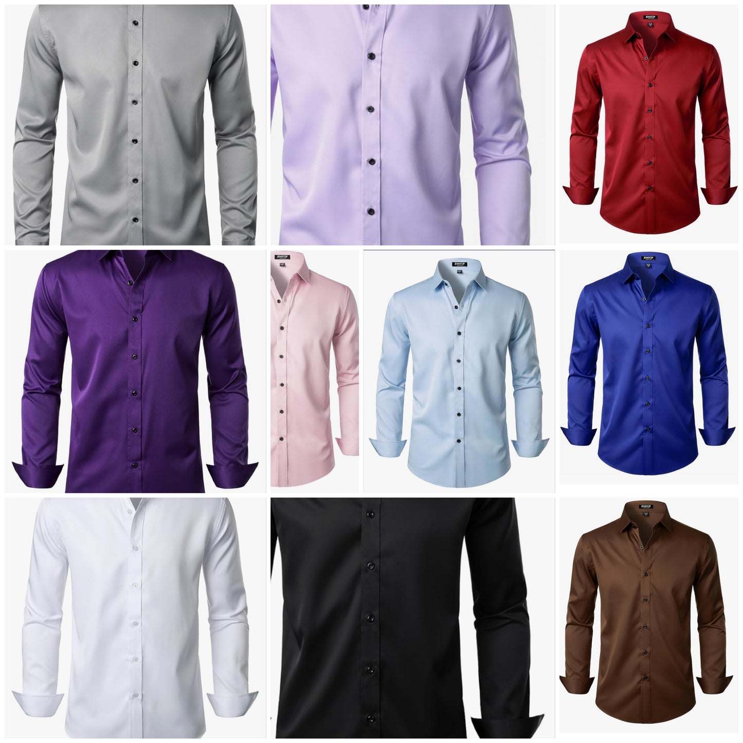 Men's Stretch Wrinkle Free Dress Shirts Formal Wedding Prom Long Sleeve Slim Fit Button Down Shirts