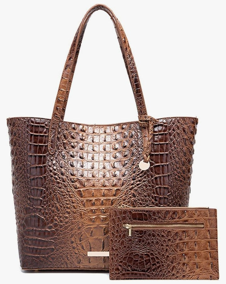 Leather Crocodile-Embossed Pattern With Women Handbags Large Tote Shoulder Bag Top Handle Satchel Hobo