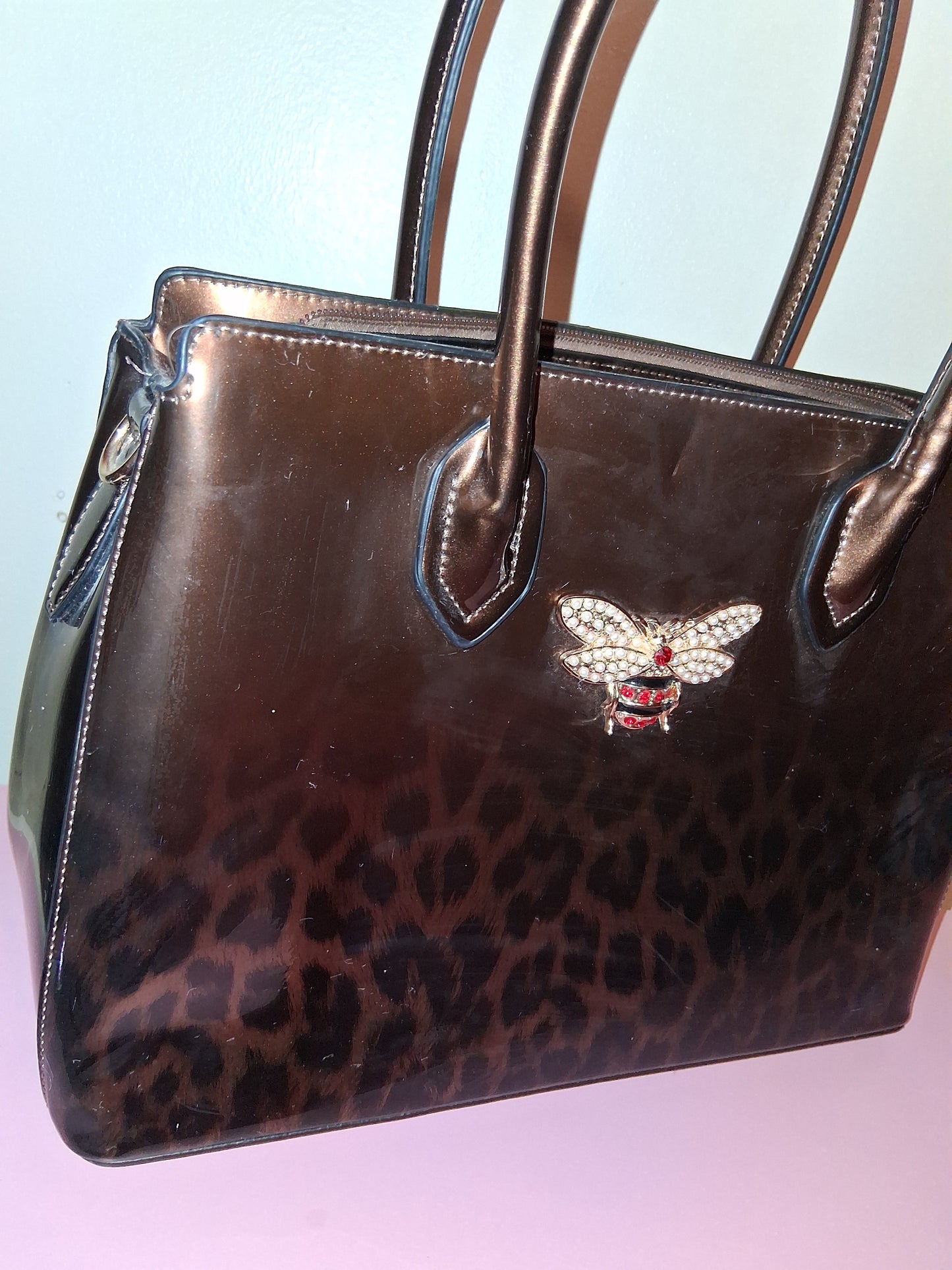 COCOMONEY HANDBAG ONLY 1 BROWN 14IN BY 10IN BY 4IN with strap pu