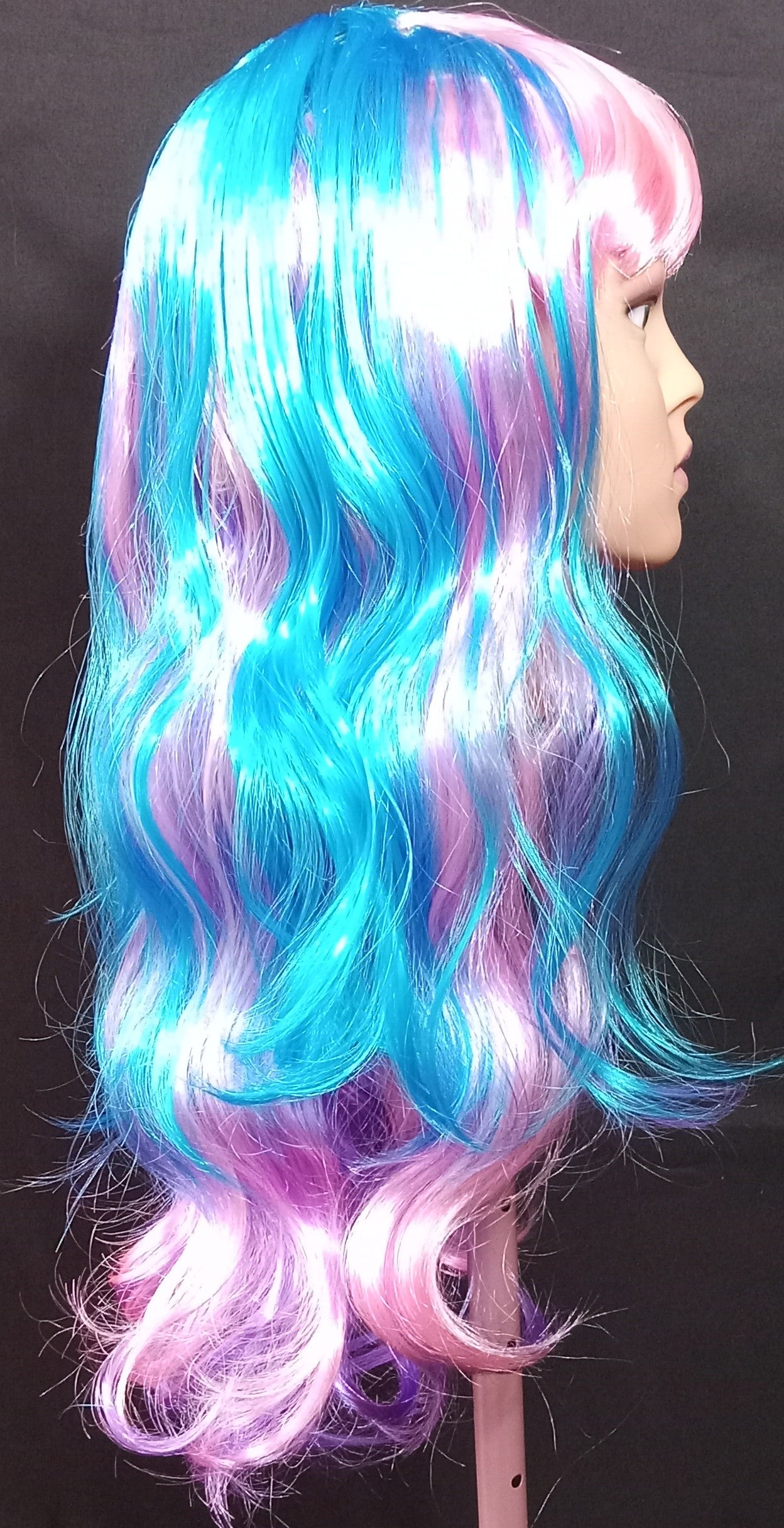 COCOMONEY WIG PINK BLUE LONG WAVY SYNTHETIC COSTUME