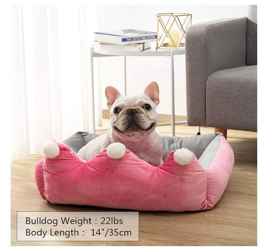 Pet Bed for Dog or Cat Rectangle Plush Warm Puppy Sofa Mat Cushion, Pink Crown
