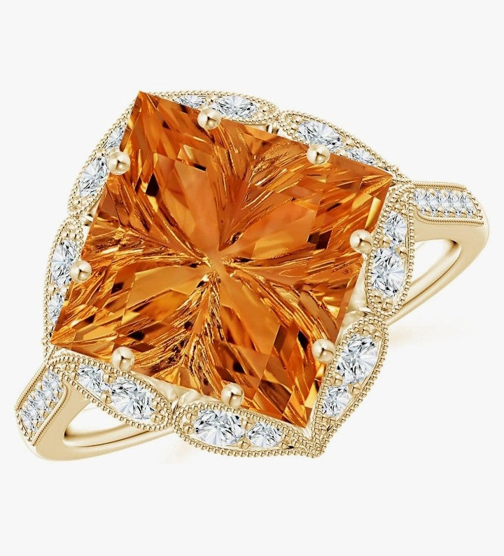 COCOMONEY Natural Citrine Stackable Ring for Women in 14K Solid Gold | November Birthstone, Birthday, Engagement, Anniversary, Wedding Jewelry Gift for Women