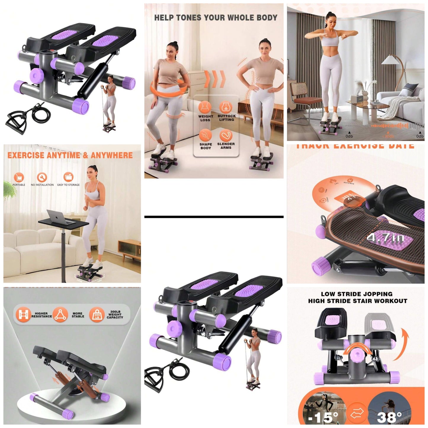 Steppers For Exercise At Home, Mini Stepper With Resistance Bands Quiet Portable Stair Stepper For Buttocks Lifting And Body Shaping