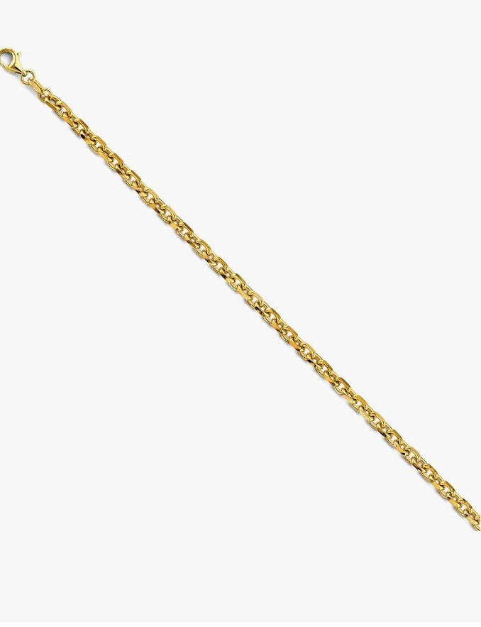 COCOMONEY 14k Yellow Gold 3mm Solid Diamond Cut Cable Chain Bracelet & Necklace