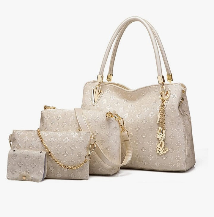 Fashion Handbags set 4pcs PU Leather shoulder Bags Tote Bags Wallets Butterfly Chain Accessories