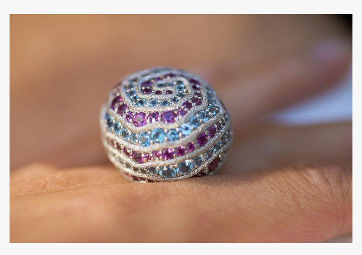 COCOMONEY Ring 18k White Gold With 0.15ct Diamonds, 2.80ct Tourmaline and 7.60ct Aquamarine