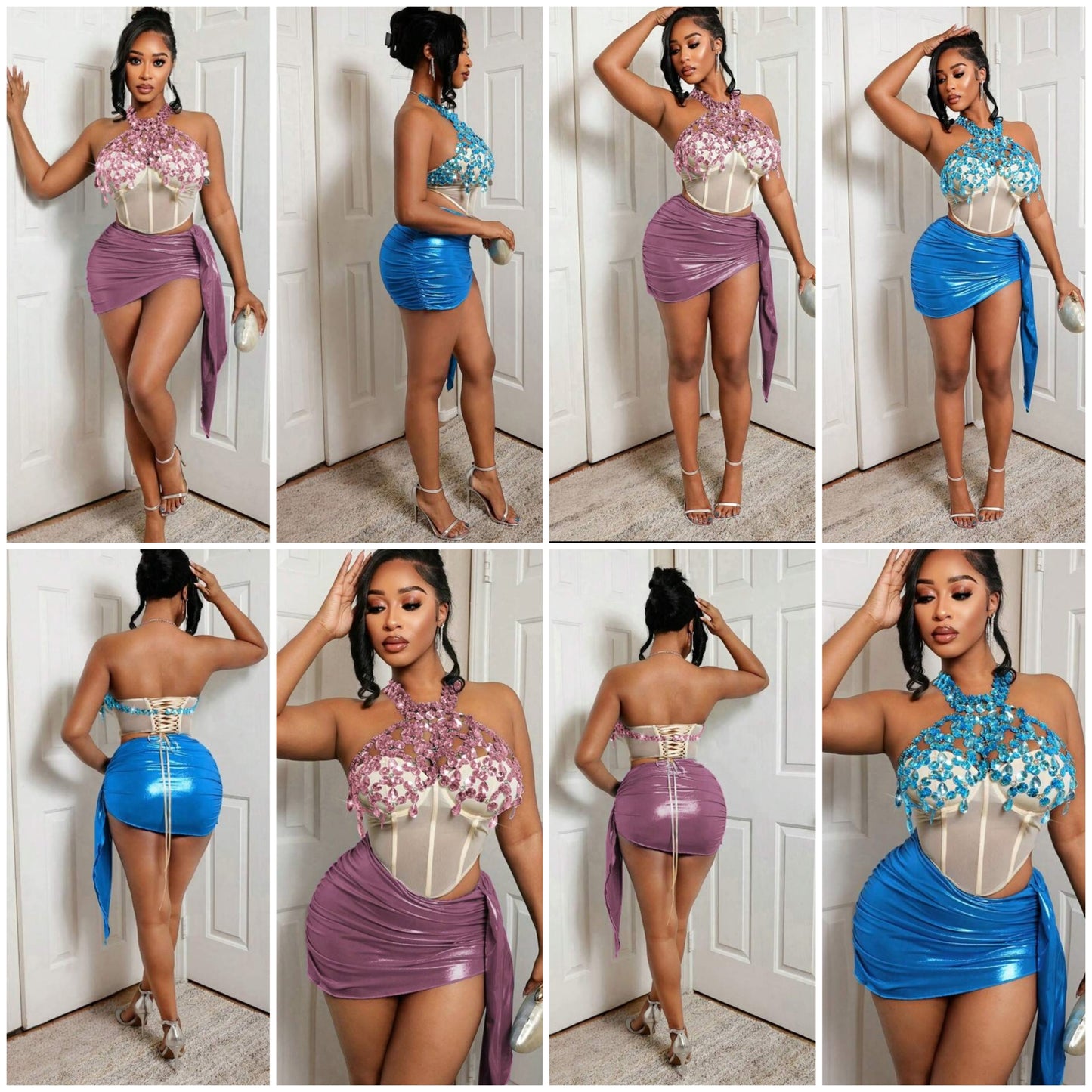 Rhinestone COCOMONEY Halter Top & Skirt 2-Piece Set (Excluding Undershirt)