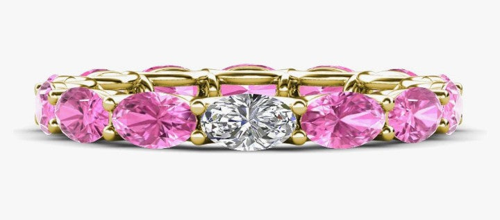 COCOMONEY Oval Lab Grown Diamond & Pink Sapphire 4-3/8 ctw in gorgeous drape like basket setting eternity stackable ring 14K Gold
