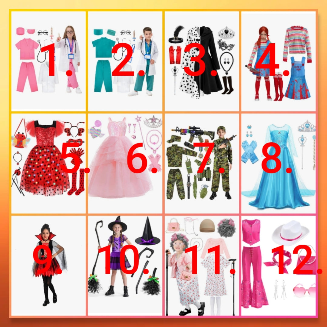 Kids Halloween costume includes everything as seen in photo choose by number below