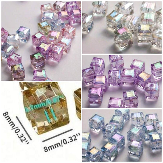 50pcs 8mm Colored Acrylic Cube-Shaped Beads For Jewelry Making, Beaded Bracelets, Necklaces, Decorating Material. Suitable For Initial Themes.