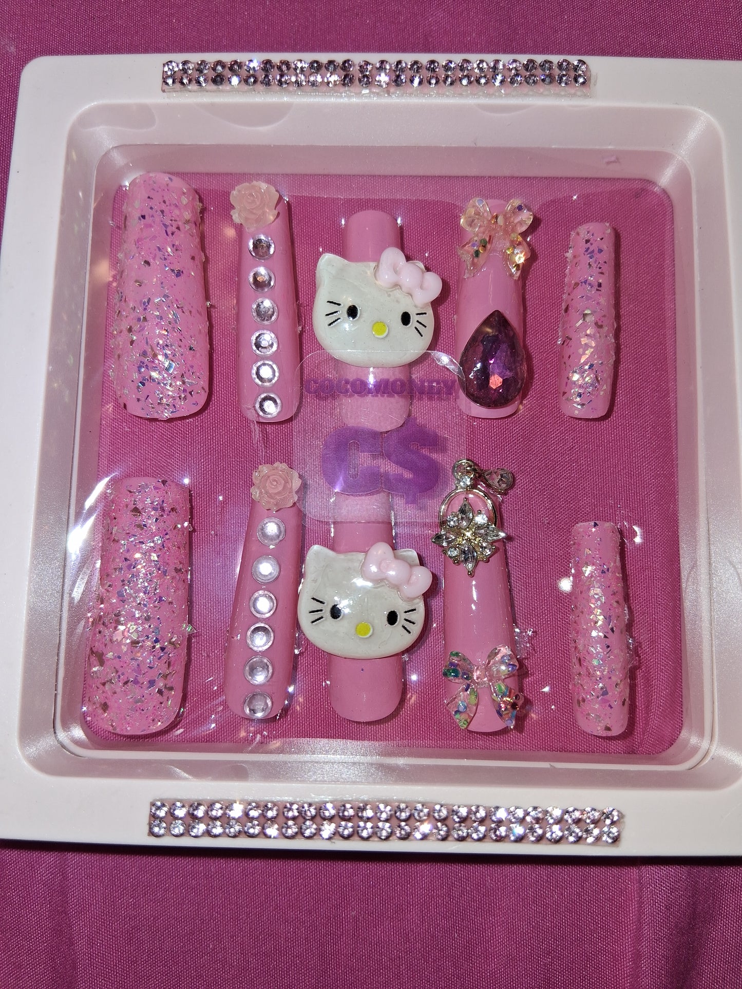 COCOMONEY NAILS CUSTOM 1 OF 1 GLUE ON PRESS ON COMES WITH FREE GIFTS #o44