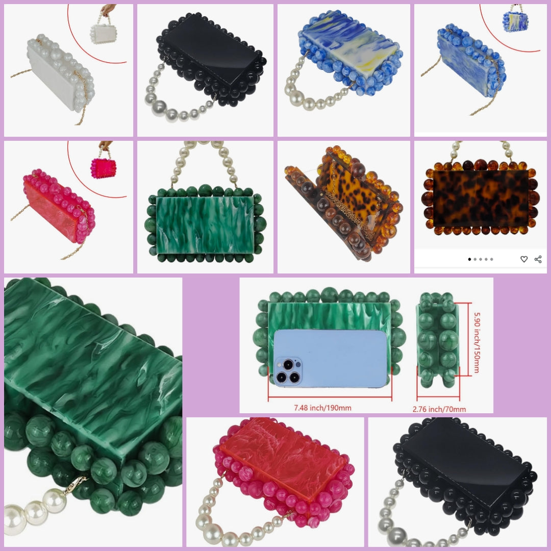 Marble C$ Acrylic Evening Handbag Marble Box Clutch Purse Women Beaded Party Prom Cocktail Bag COCOMONEY