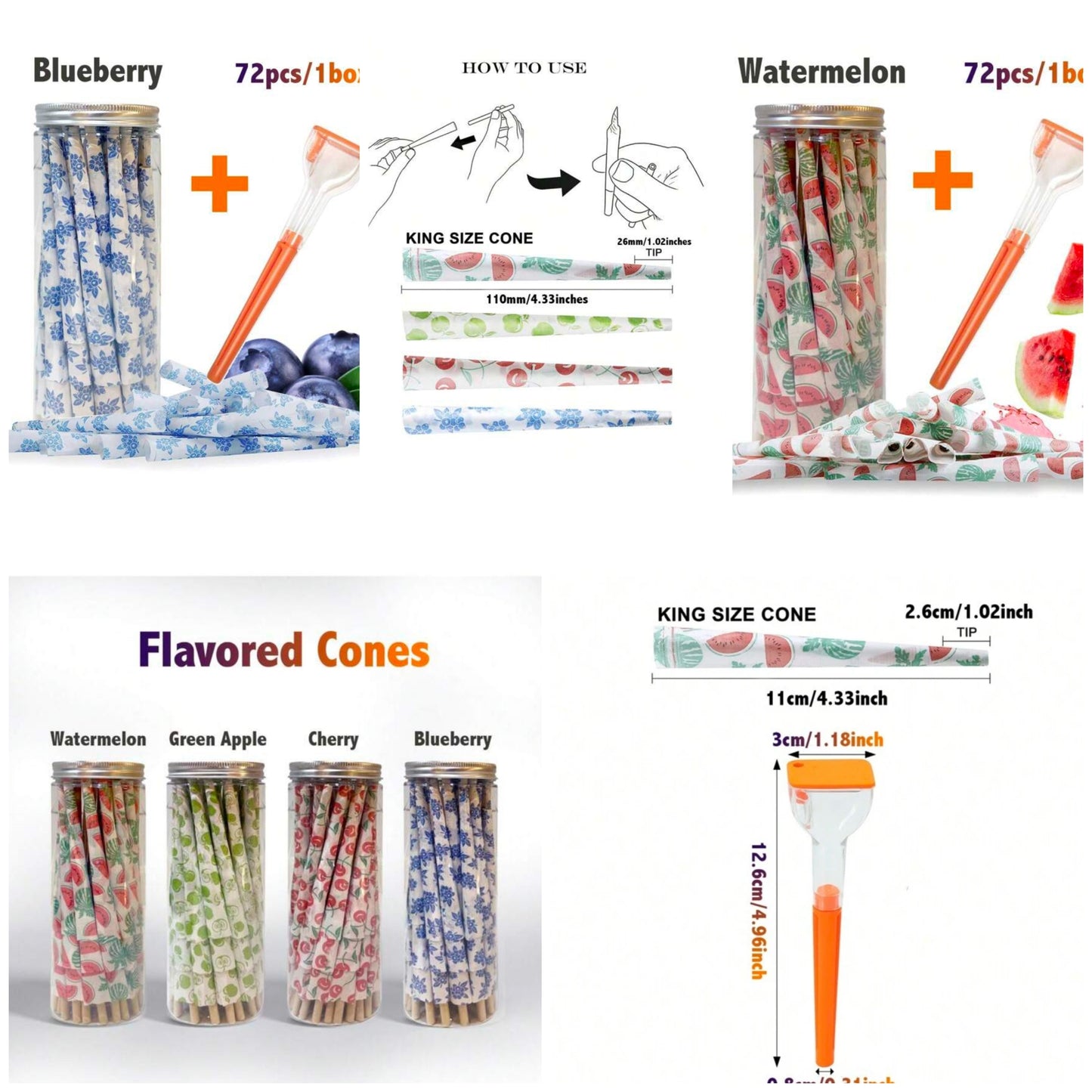 72pcs King Size Flavored Cone With 1pc Spice Cone Loader, DIY Cigarette Accessories, Rolled Cigarette Tubes, Tobacco Accessories, Paper Material