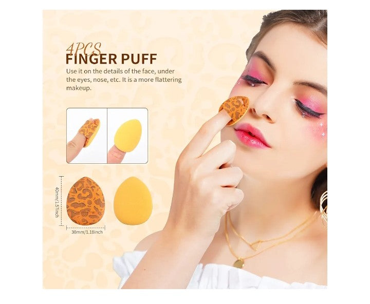 Makeup Brushes Leopard 14pcs Premium Synthetic Foundation Powder Concealers Eye shadows Blush Makeup Brush Set with 4pcs Makeup Puffs