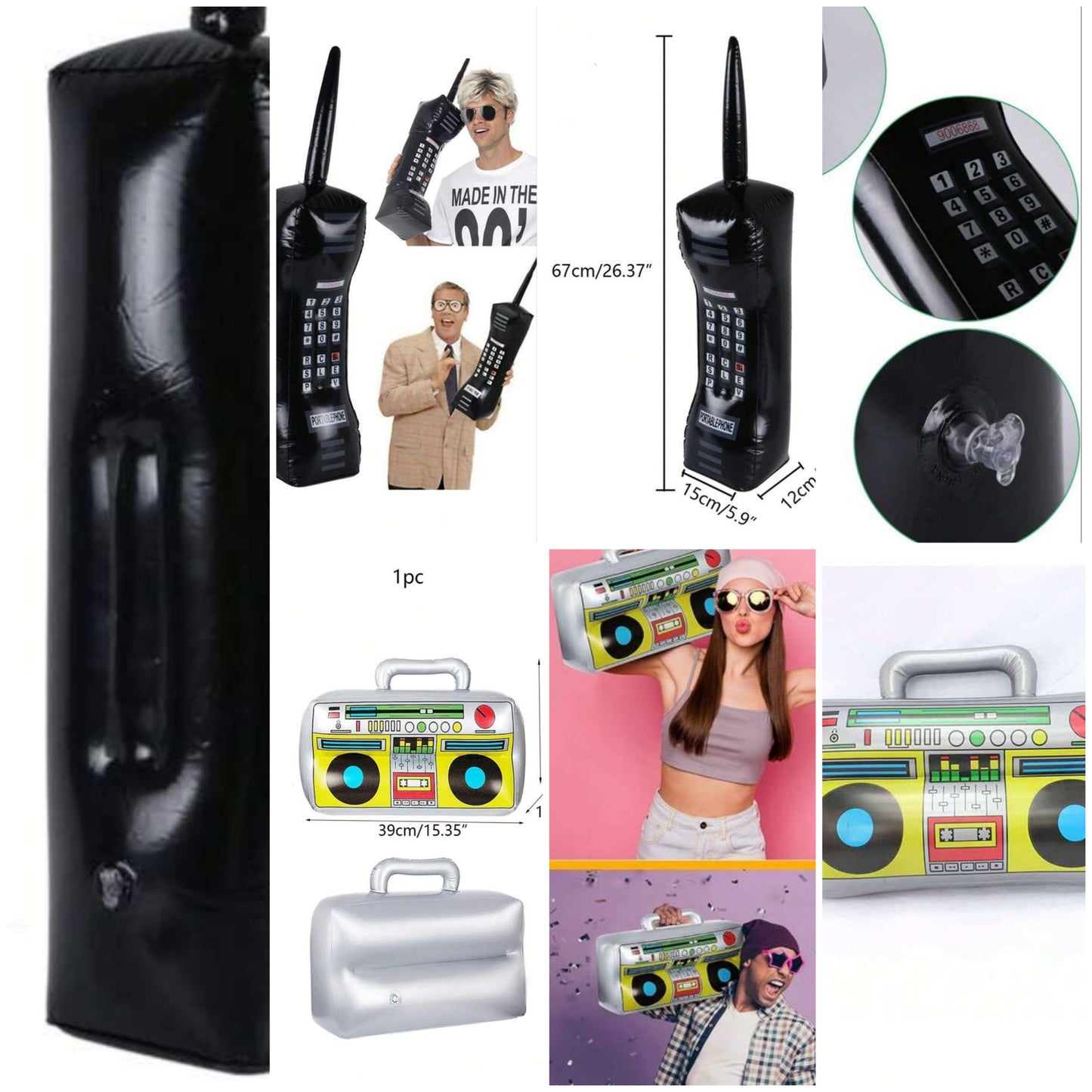 1pc Inflatable Mobile Phone or Radio Balloons, 80s Retro Party Decoration Prop material ps