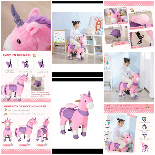 Ride On Real Walking Unicorn With Sparkly Horn,Soft Plush Ride On Rocking Horse Bearing 176lbs,Imaginative Interactive Toy For Kids,Unicorn Gifts,Kids Toys Ride On,Unicorn Play