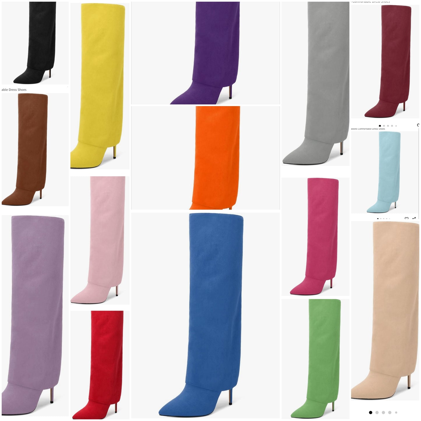 Knee High Boots for Women Fold Over Boots Pointed Toe Stiletto Heel Tall Boots Fashion Pull On Slouchy Boots Comfortable Dress Shoes
