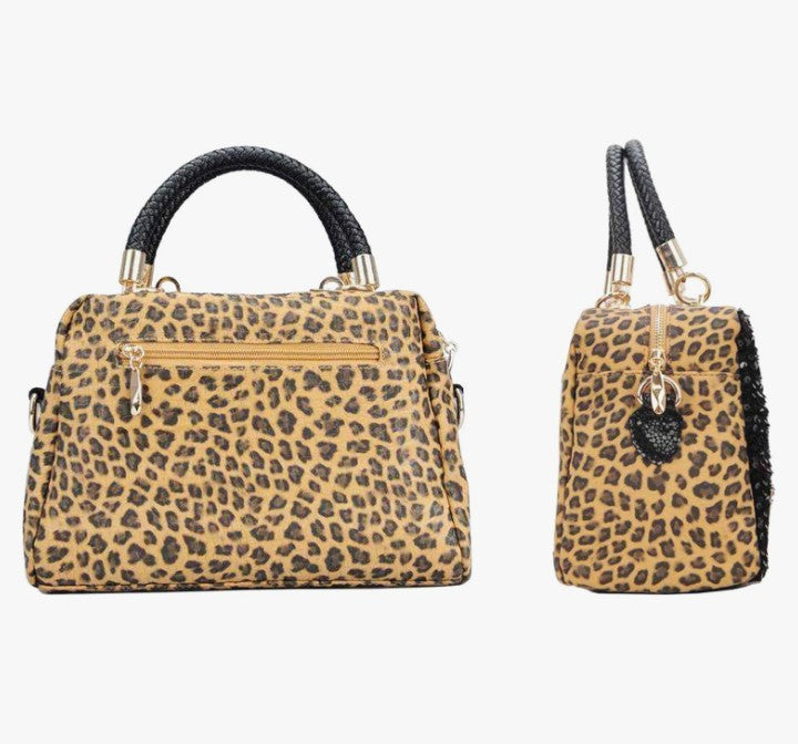 Women's Leopard Print Black Purse Handbag Hobo Style Sequin PU Leather Shoulder Bag