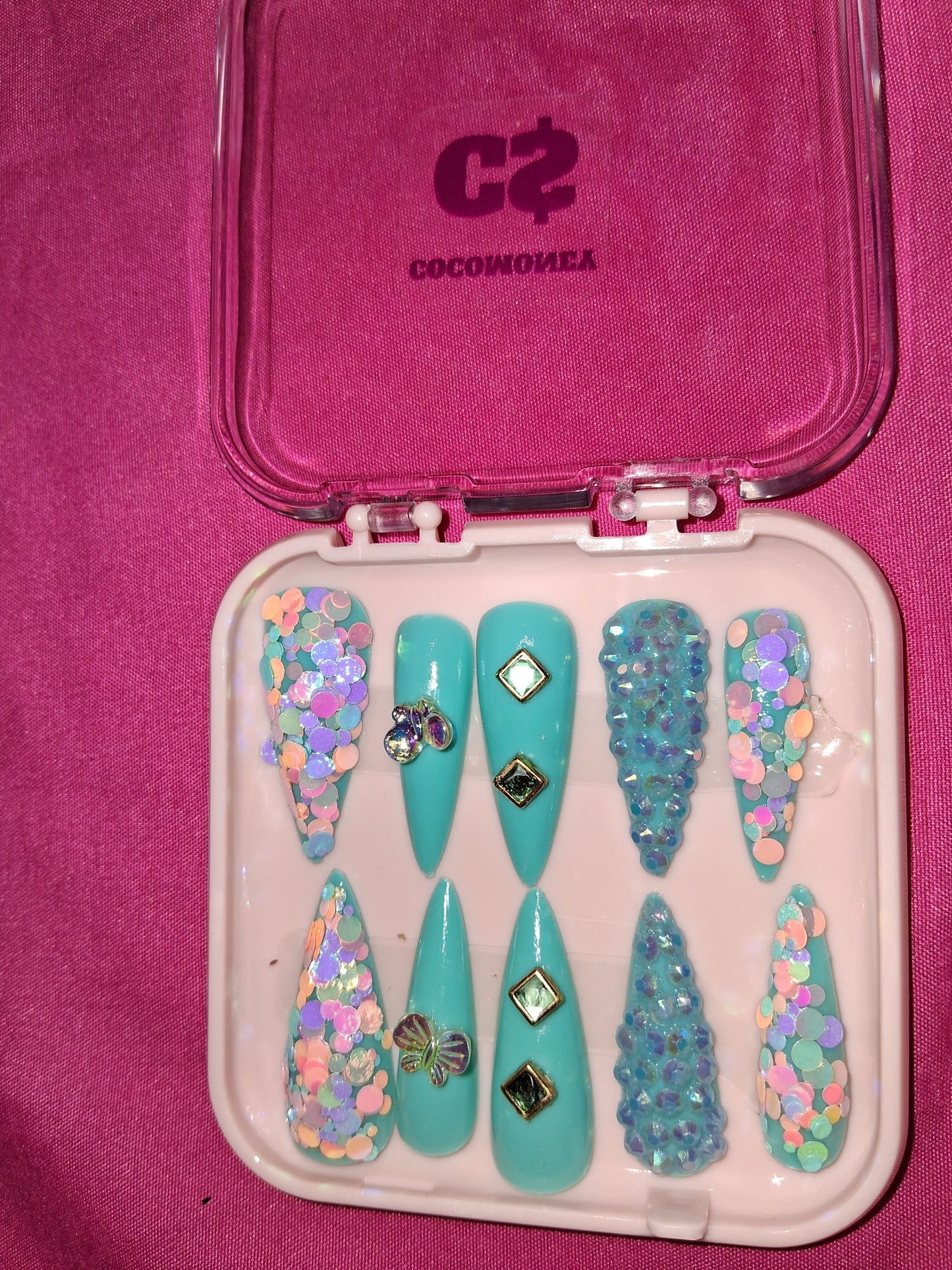 COCOMONEY NAILS CUSTOM 1 OF 1 GLUE ON PRESS ON COMES WITH FREE GIFTS #b60