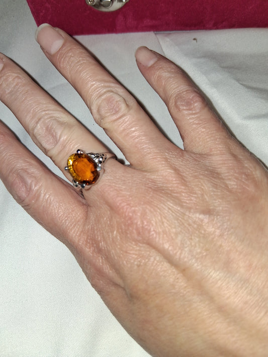 Orange silver plated ring size 6