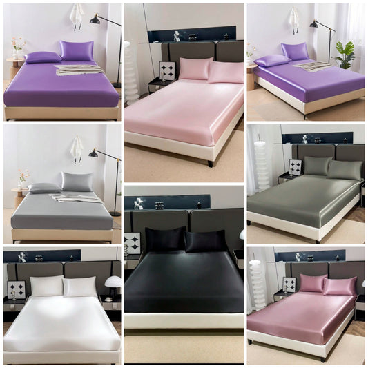 3pcs Solid Color Satin Fitted Sheet Set Simulation Silk Fitted Sheet Set With 1pc Fitted Sheet+2pcs Pillow Case Without Filler, Modern Soft Bedding Set For Household 1 set