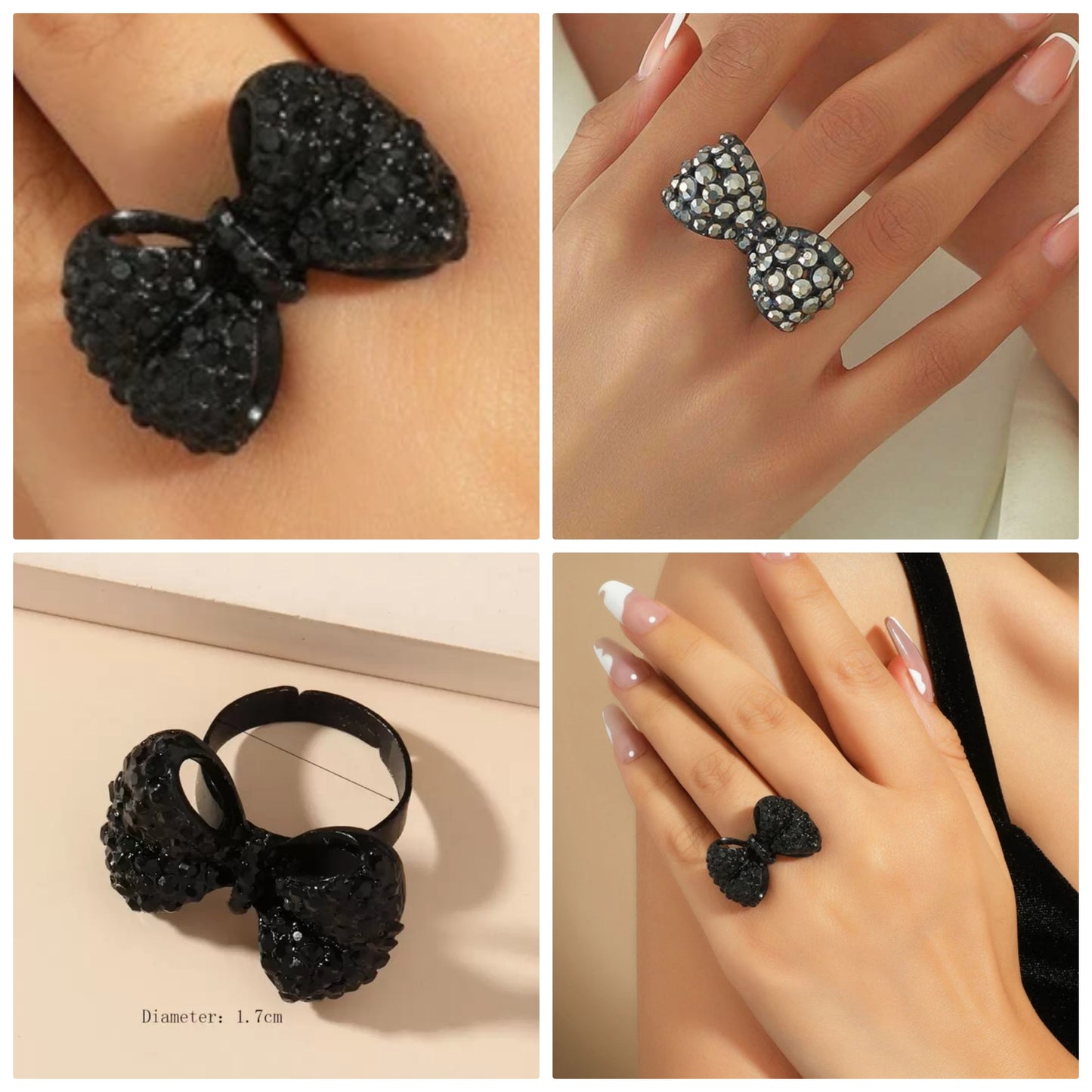 Rhinestone Bow Decor Ring COCOMONEY