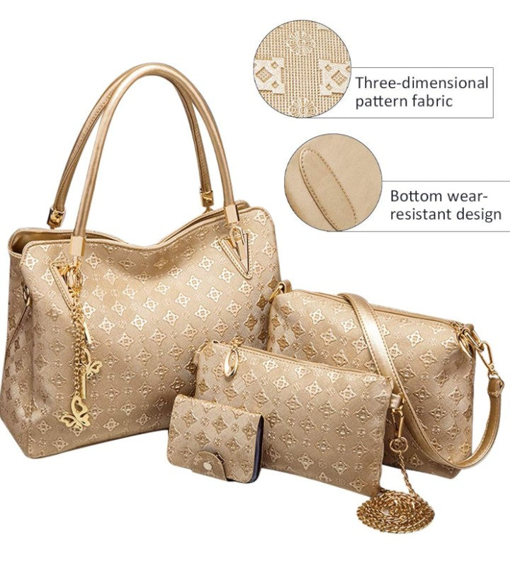 Fashion Handbags set 4pcs PU Leather shoulder Bags Tote Bags Wallets Butterfly Chain Accessories