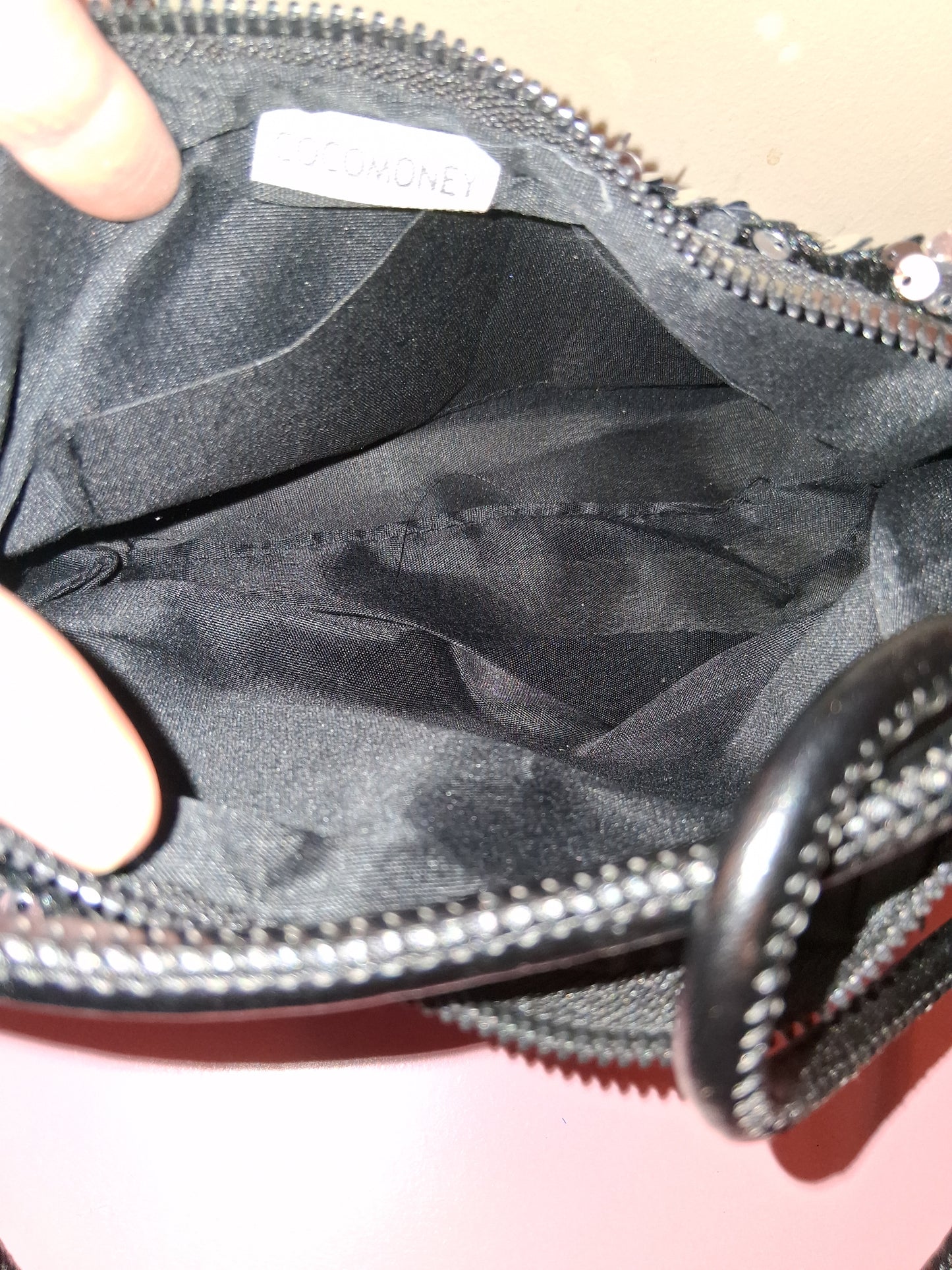 COCOMONEY HANDBAG BLACK 10IN BY 6HALF IN BY 4IN ONLY 1