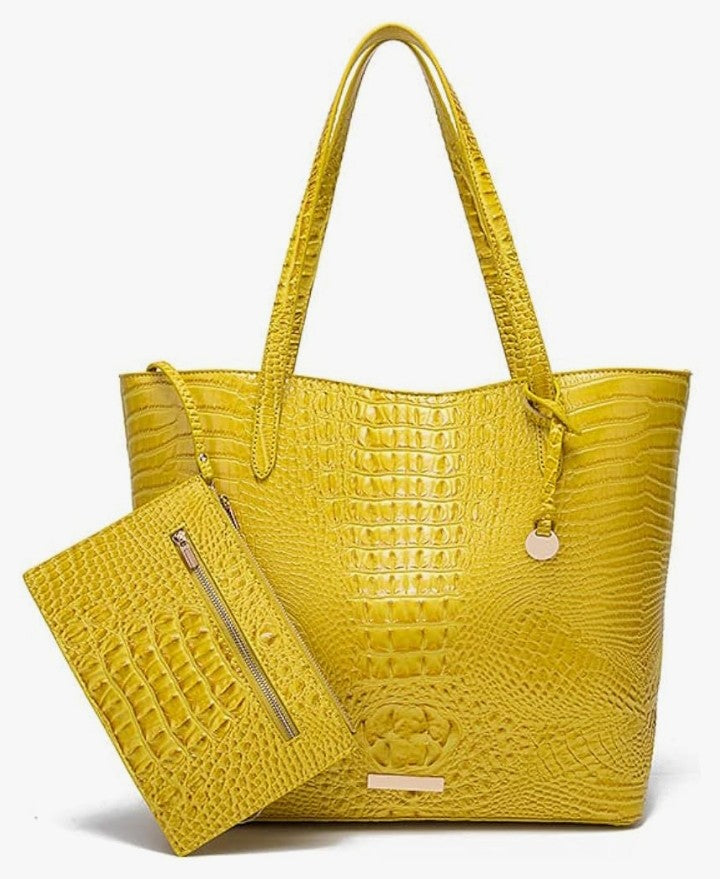 Leather Crocodile-Embossed Pattern With Women Handbags Large Tote Shoulder Bag Top Handle Satchel Hobo