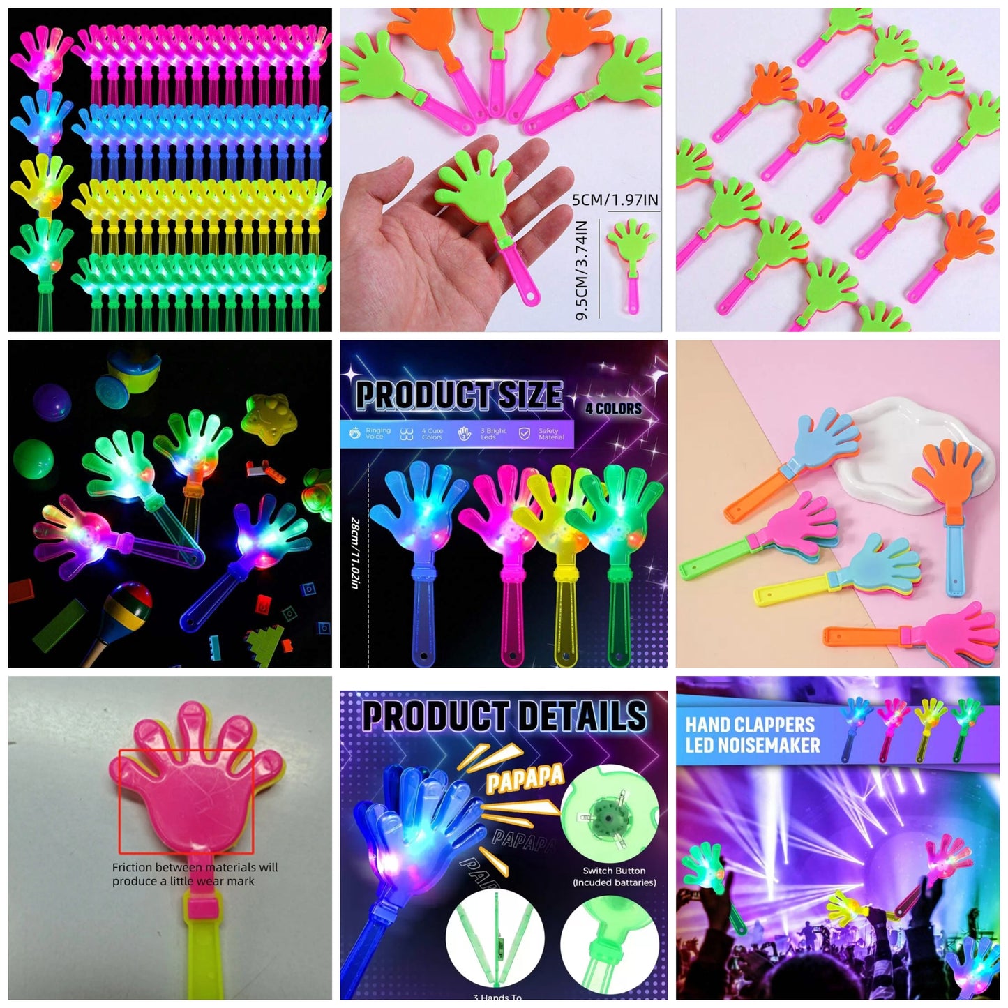 Mini Clapper,Length 9.5cm/3.74in/ Width 5cm/1.97in Ideal For Holidays, Birthday Party Gifts And Supplies Suitable For Christmas Party Christmas Gift New Year Gift Christmas Garter Gift Holiday Rave, Plastic Party Clapper Happy Maker Party holiday pp